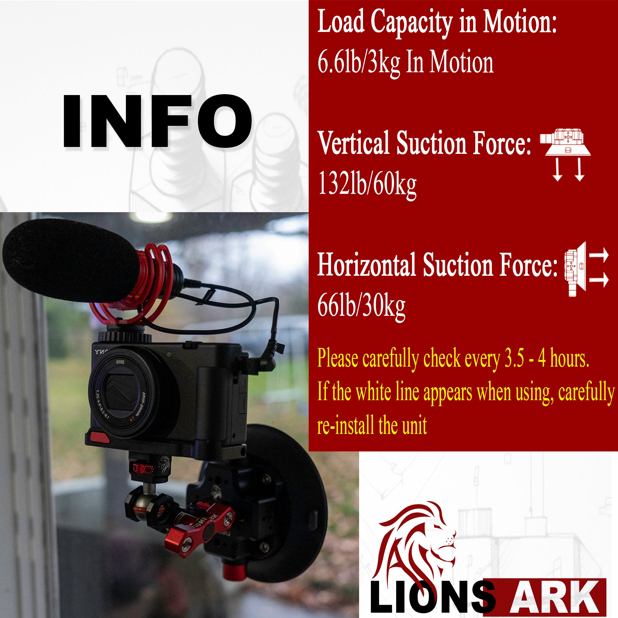 Lions Ark Suction Cup Camera Mount (4.5'') - LIONS GRIP PRIME