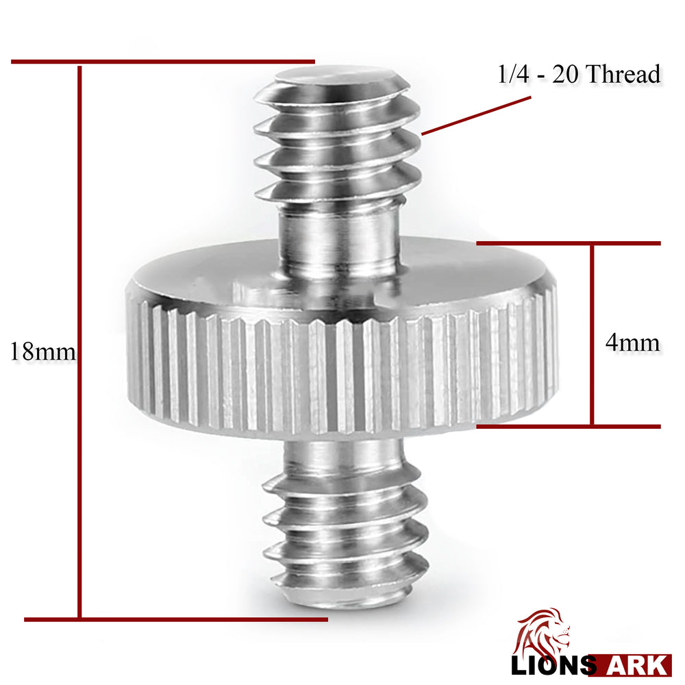 LIONS ARK 1/4" to 1/4" Male Threaded Screw Adapter Double Head Stud for Camera Cage Monitor LED Microphone, Pack of 2